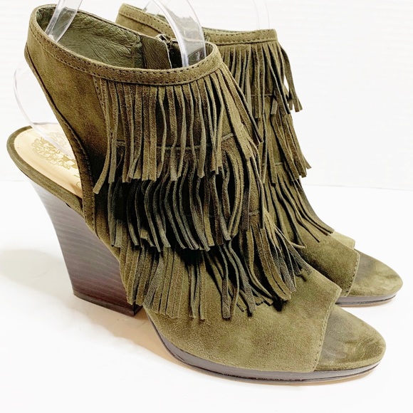 Vince Camuto Shoes - Vince Camuto Green Suede Fringe Booties 9